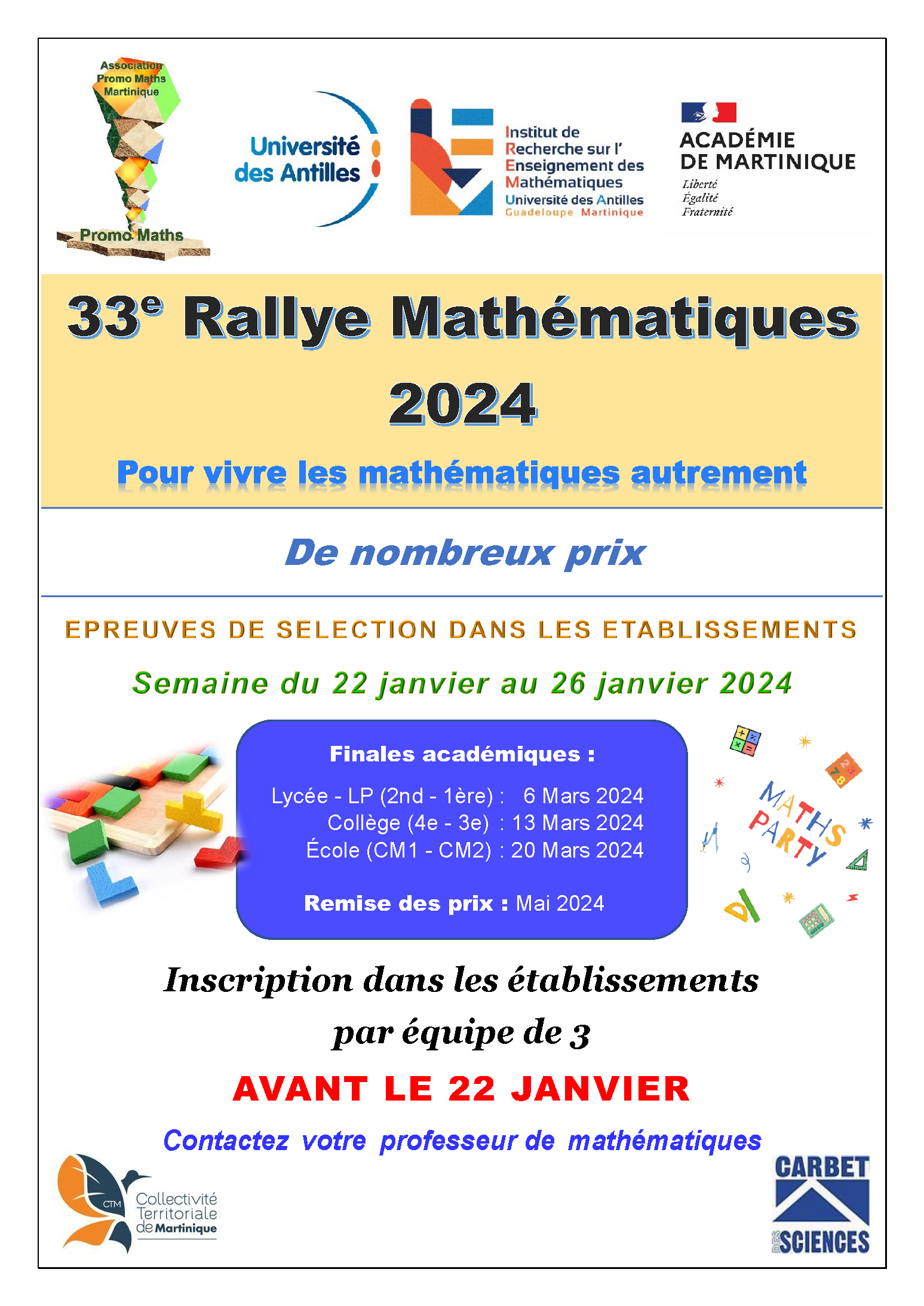 Affiche 33e rallye mathématiques Martinique